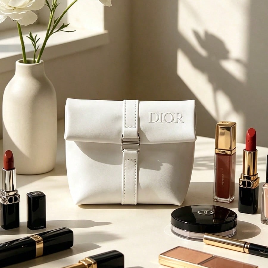 Luxury Bags Dior - Biała kosmetyczka Dior, luksusowa, tłoczona z